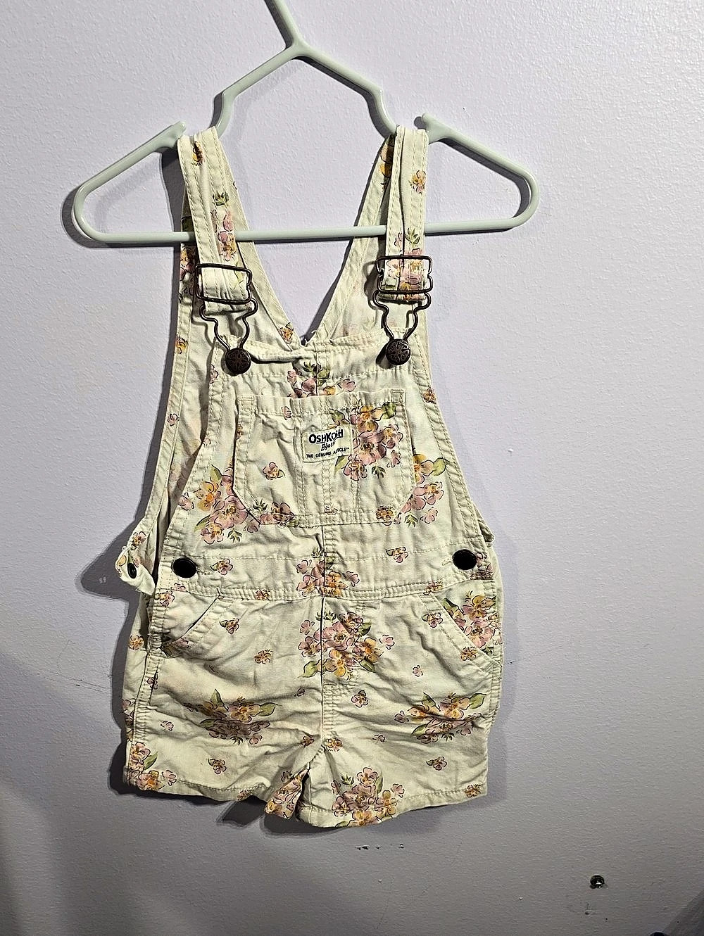 OshKosh B'Gosh Floral Overall Shorts in Green & Pink